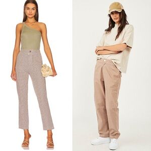 Free People Kate straight leg brown white Check pants 100% cotton size Medium